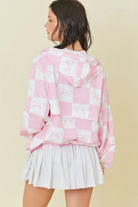 COQUETTE CHECKER RIBBON PRINT WINDBREAKER | Main Strip