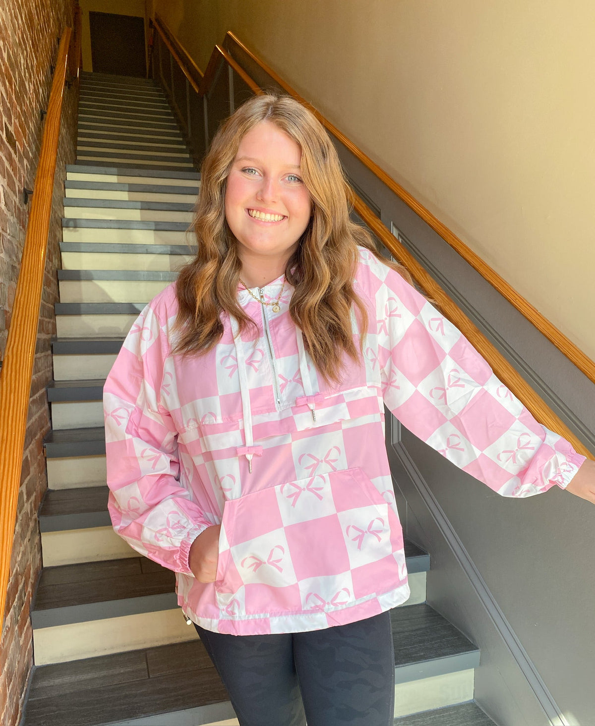 COQUETTE CHECKER RIBBON PRINT WINDBREAKER | Main Strip