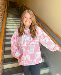 COQUETTE CHECKER RIBBON PRINT WINDBREAKER | Main Strip
