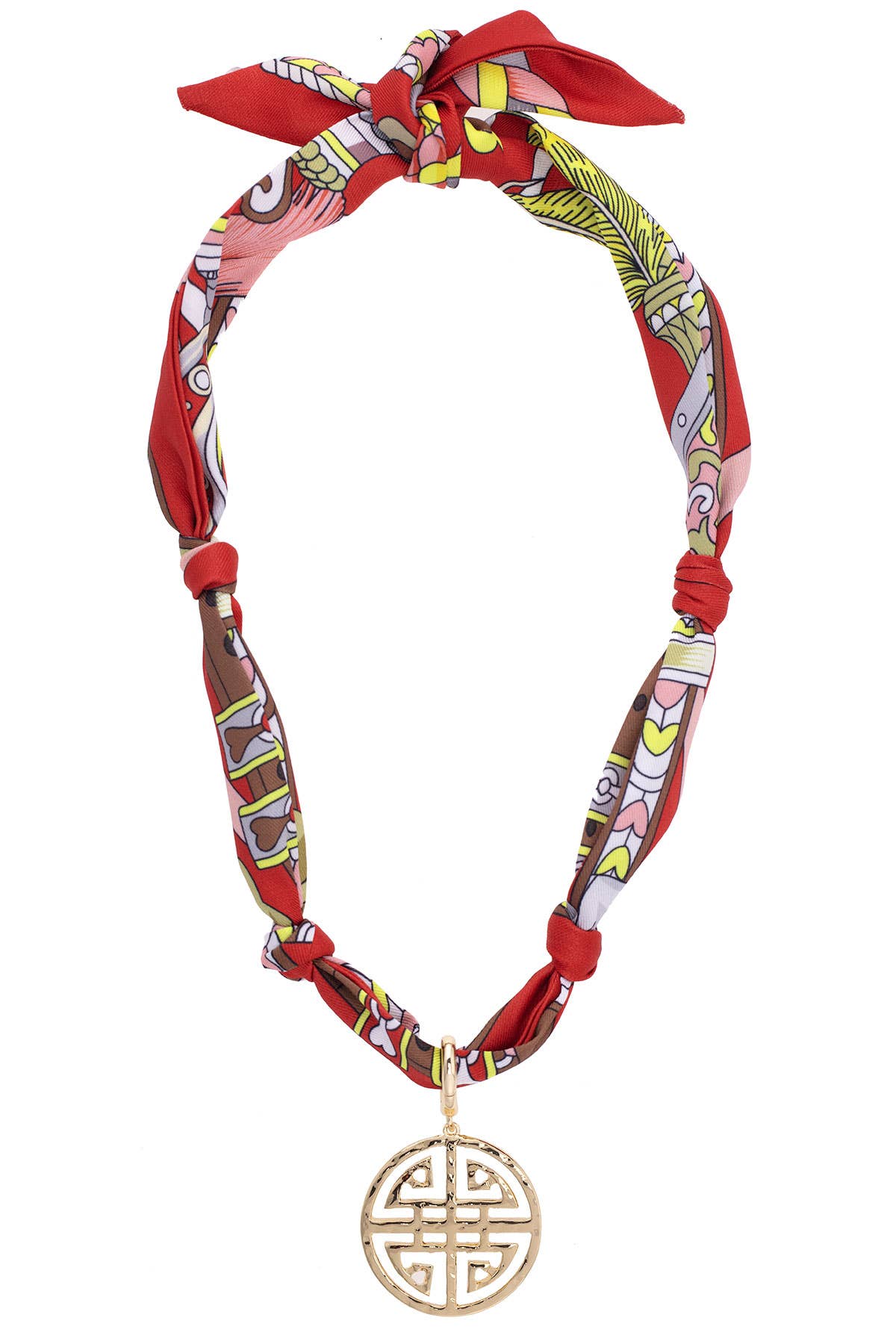 Cora Greek Keys Scarf Necklace in Red/Brown/Yellow | Canvas Style