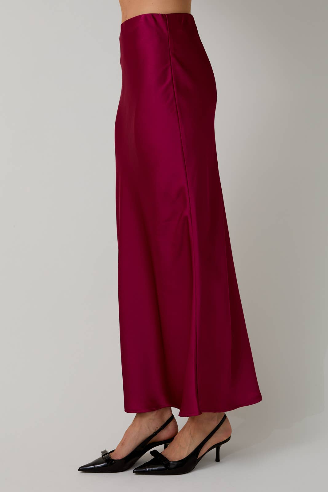 Cranberry BIAS SATIN MIDI SKIRT | Sunday Edition by LE LIS