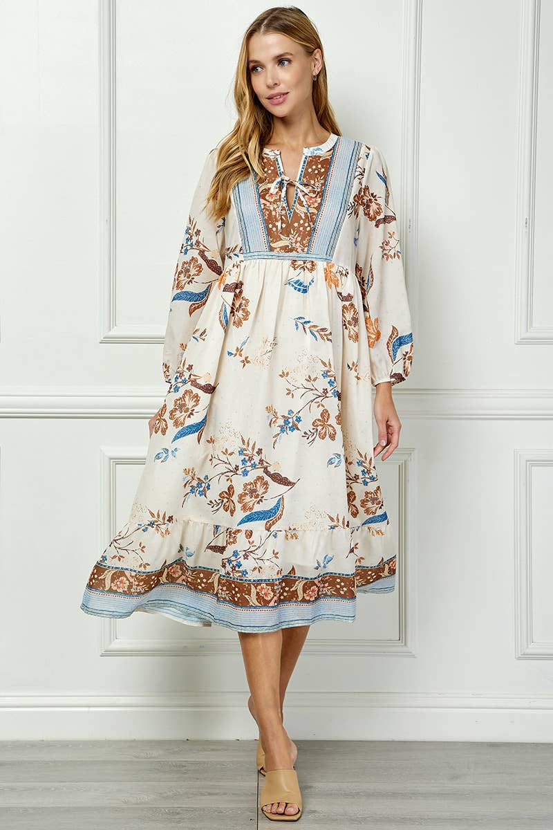 flowy boho dress Cream with blue-brown floral print Large you would select the Overcoat Chest Size in Inches::54 applique prom dresses short pink corset dress