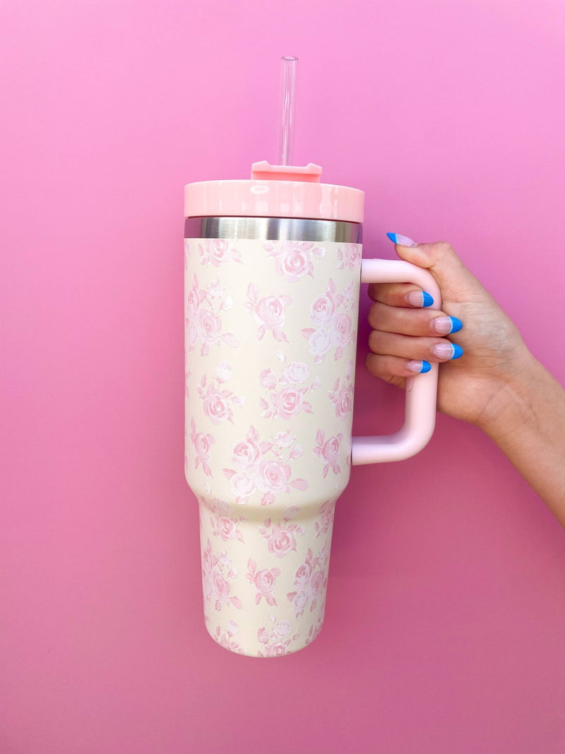 Pink Floral 40oz Tumbler - Thumbnail 3