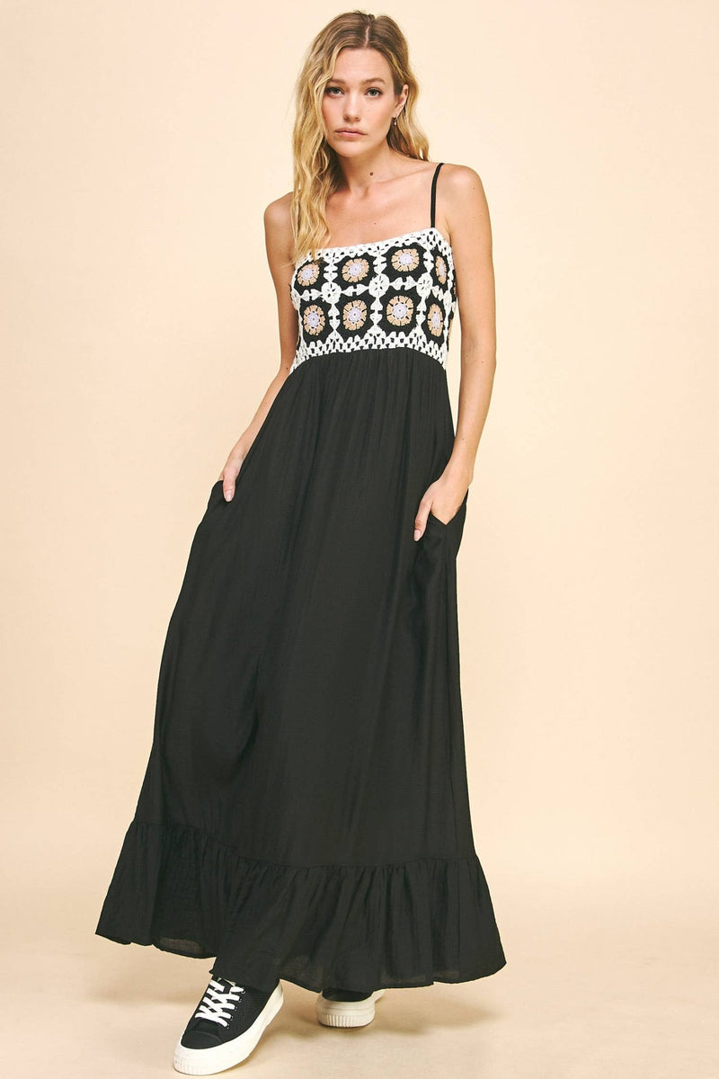 Buy CROCHET BODICE BACK TEXTURED FABRIC MAXI DRESS Online