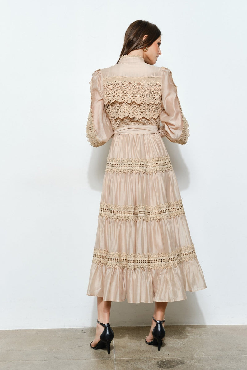 knee length dresses for ladies Wide Eyed Girl Crochet Coverup Midi Dress in White main image 1