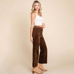 DARK BROWN CORDUROY WIDE LEG HIGH RISE PANTS-ROLYPOLY-Sissy Boutique