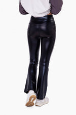 BLACK FAUX PATENT LEATHER FLARE HIGH WAISTED LEGGINGS-Mono B-Sissy Boutique