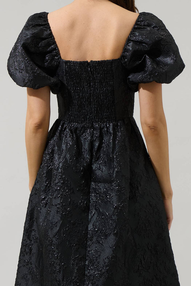 jacquard puff sleeve midi dress Danica Jacquard Alessi Puff Sleeve Midi Dress Black / XS by Sugarlips