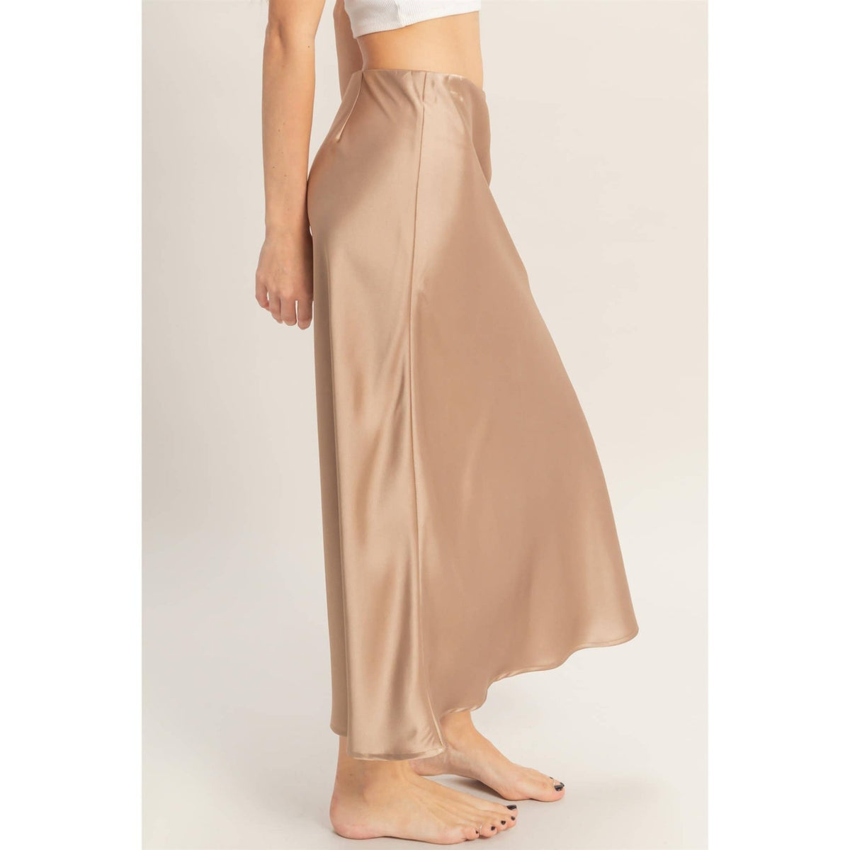 Dark Taupe Satin Midi Skirt | HYFVE