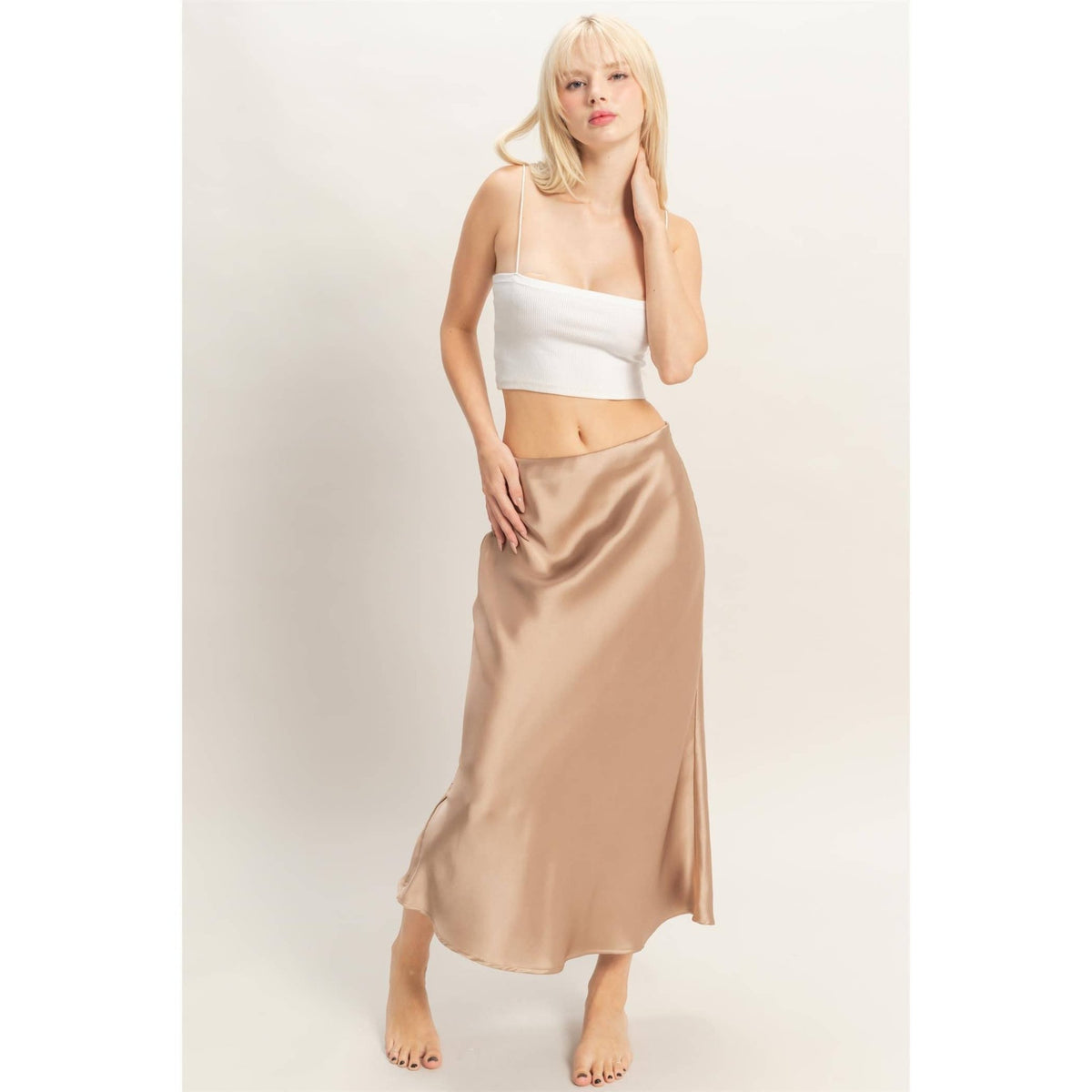 Dark Taupe Satin Midi Skirt | HYFVE