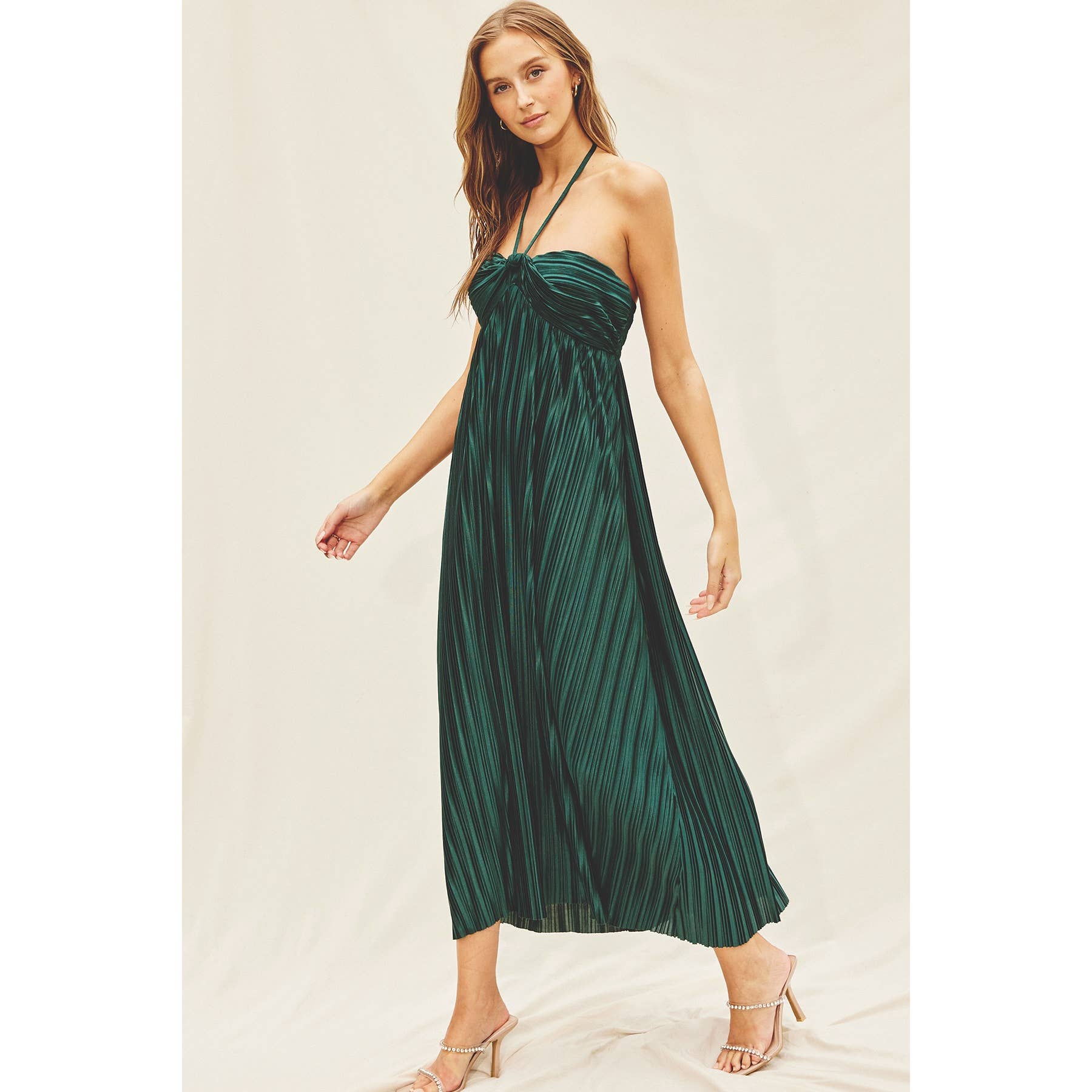 Deep Emerald Green Pleated Halter Neck Maxi Dress Deep Emerald Green Pleated Halter Neck Maxi Dress