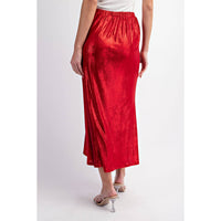 DEEP RED FOILED DRAPED MAXI SKIRT | L Love