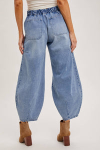 DENIM MID-WAIST DRAWSTRINGS BARREL JEANS: LT.WASH | Bluivy