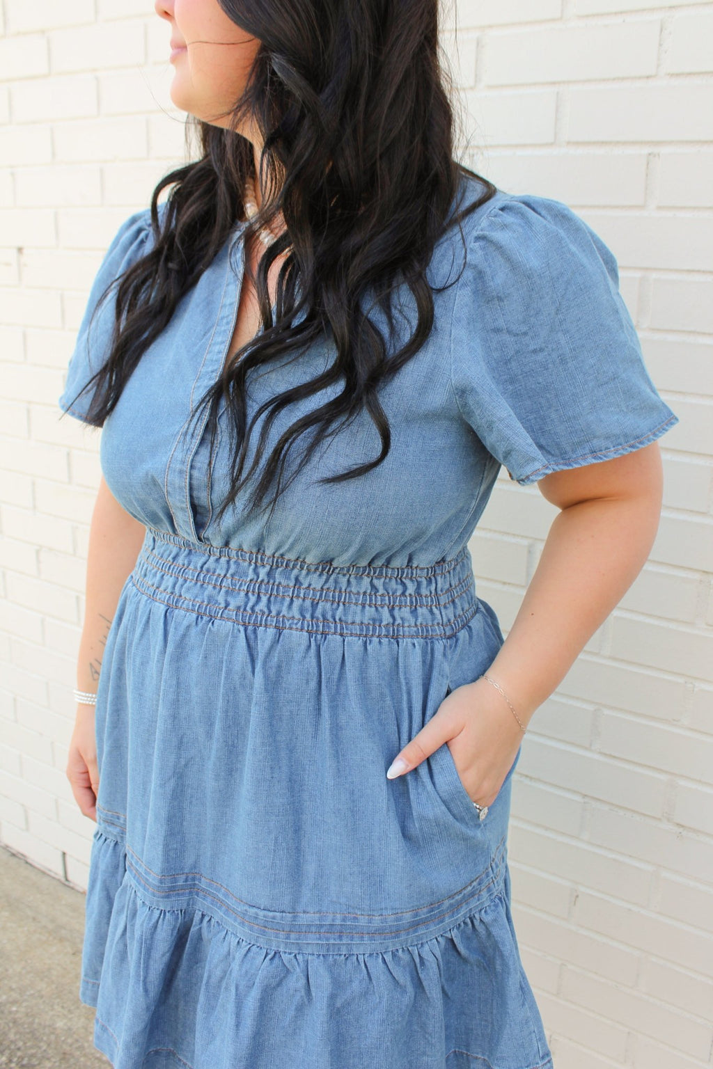 denim split dress Long Denim Look High Side Split Maxi Dress  Glam Essentials