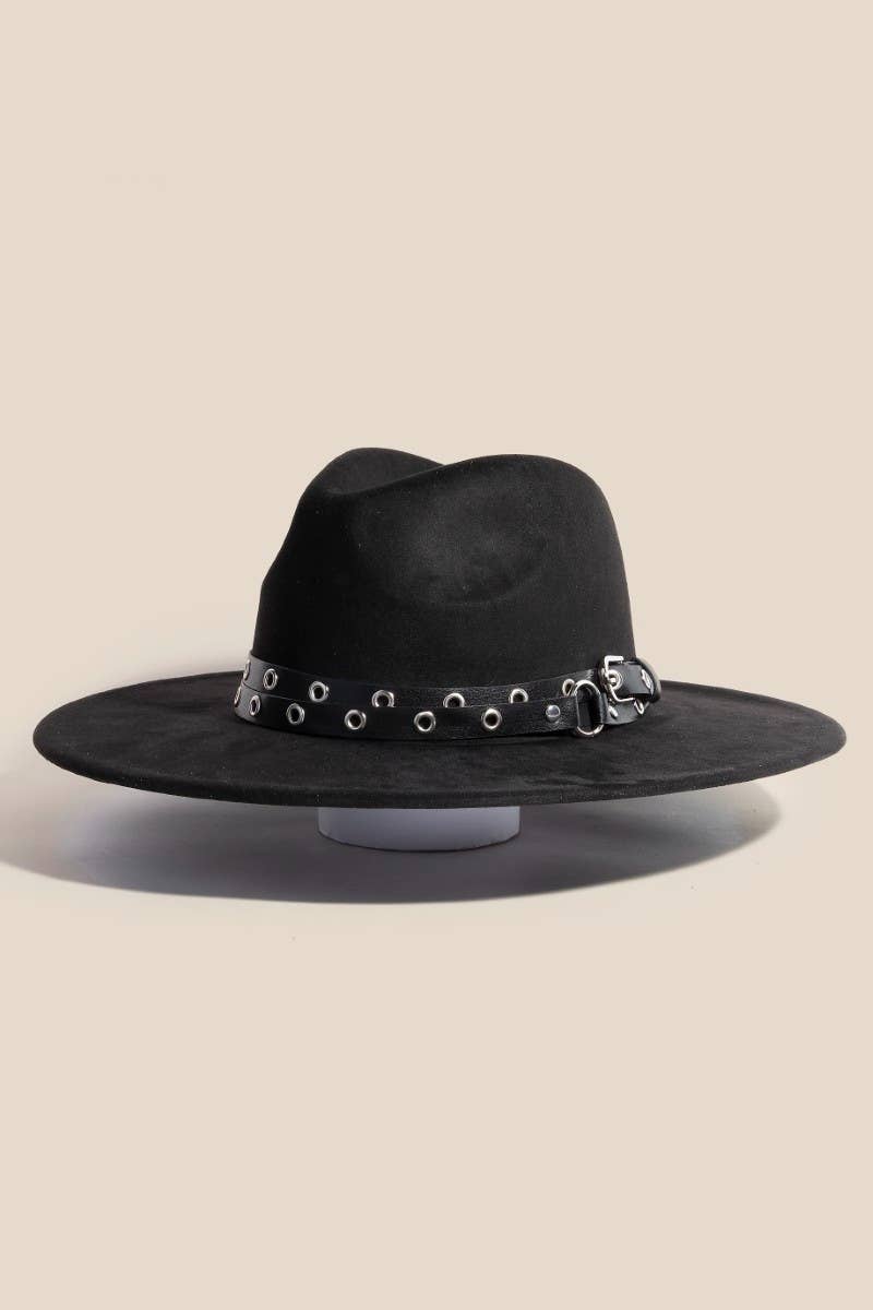 Double Grommet Strap Faux Suede Fedora Hat | Anarchy Street