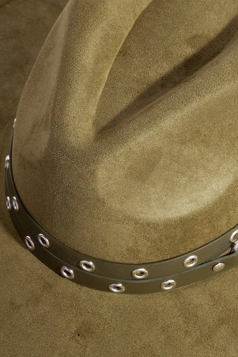 Double Grommet Strap Faux Suede Fedora Hat | Anarchy Street