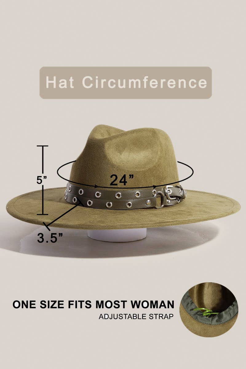 Double Grommet Strap Faux Suede Fedora Hat | Anarchy Street