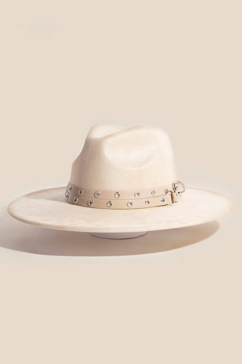 Double Grommet Strap Faux Suede Fedora Hat | Anarchy Street
