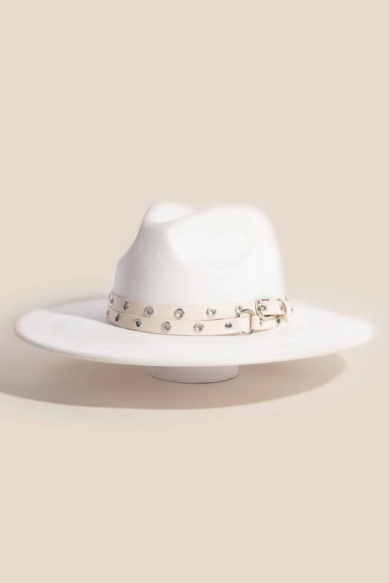 Double Grommet Strap Faux Suede Fedora Hat | Anarchy Street