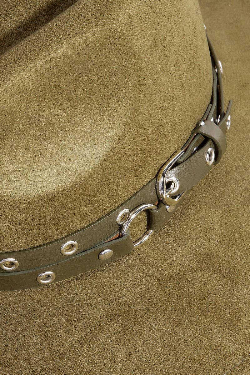 Double Grommet Strap Faux Suede Fedora Hat | Anarchy Street