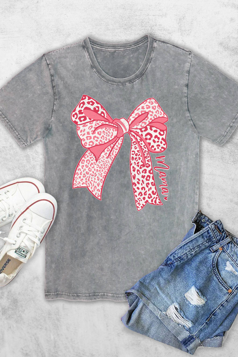 COQUETTE LEOPARD BOW MAMA WOMEN'S VINTAGE GREY GRAPHIC TEE-Rustee Clothing-Sissy Boutique