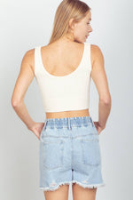 Off White Soft Stretchy Crew Neck Sleeveless Crop Knit Top:-VERY J / LOVE RICHE-Sissy Boutique
