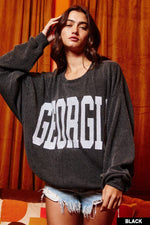 Georgia Black Comfy Corded Oversize Graphic Pullover/Sweatshirt BUCKETLIST