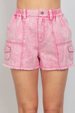 Pink Washed Cotton Twill Washed Denim Cargo Shorts VERY J / LOVE RICHE