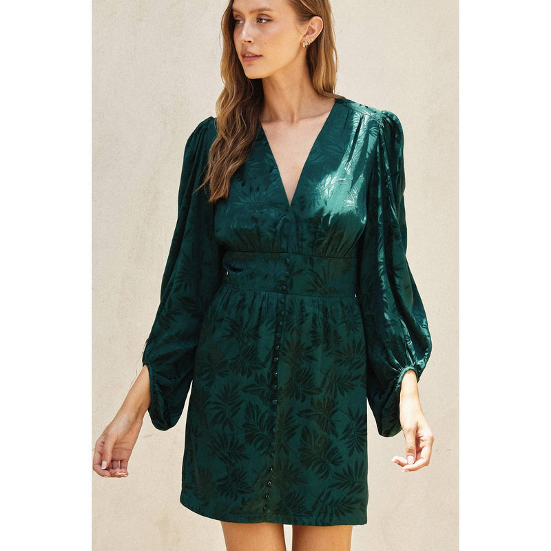 Emerald Green Jacquard V-Neck Mini Dress Small Emerald Green Jacquard V-Neck Mini Dress Small