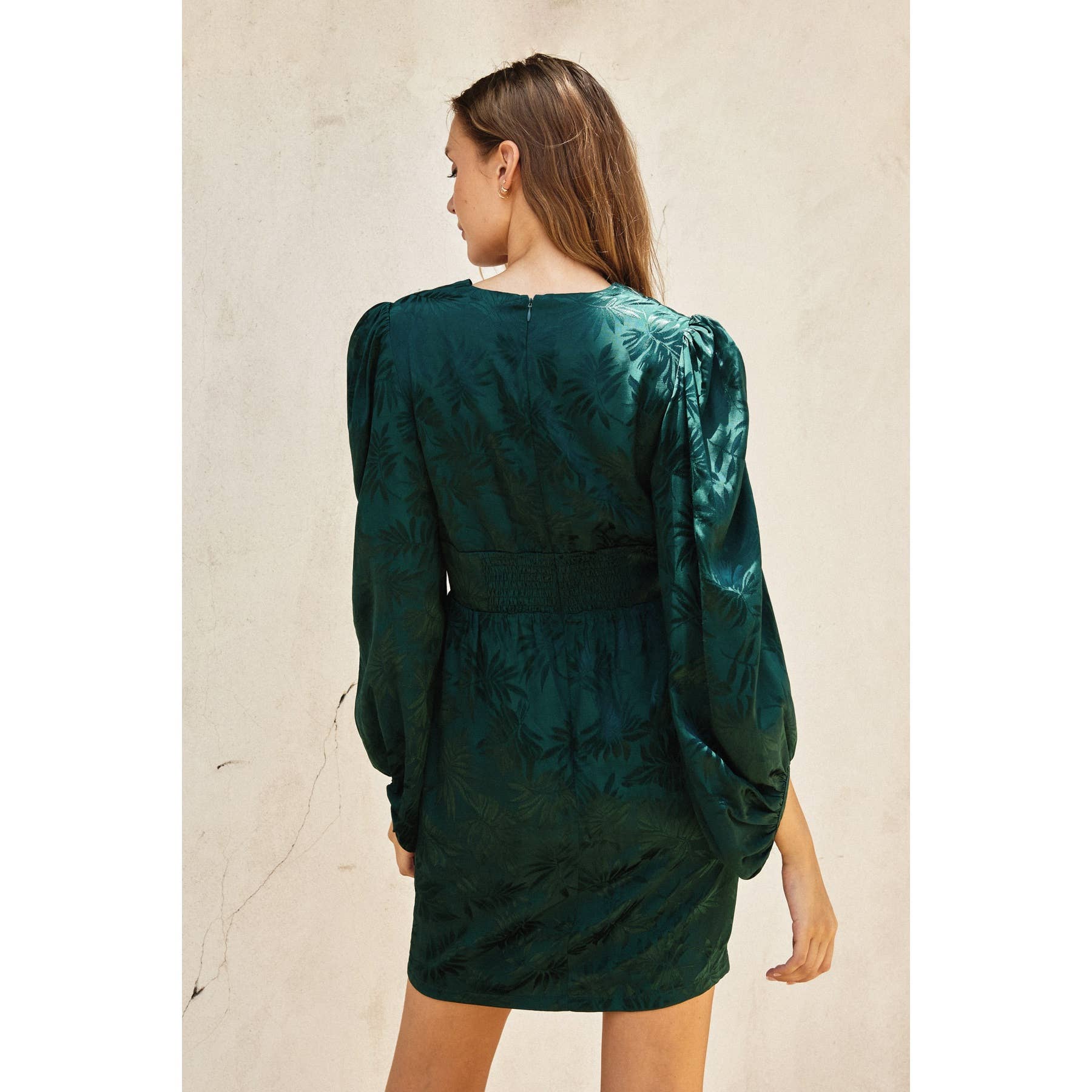 Emerald Green Jacquard V-Neck Mini Dress Small Emerald Green Jacquard V-Neck Mini Dress Small