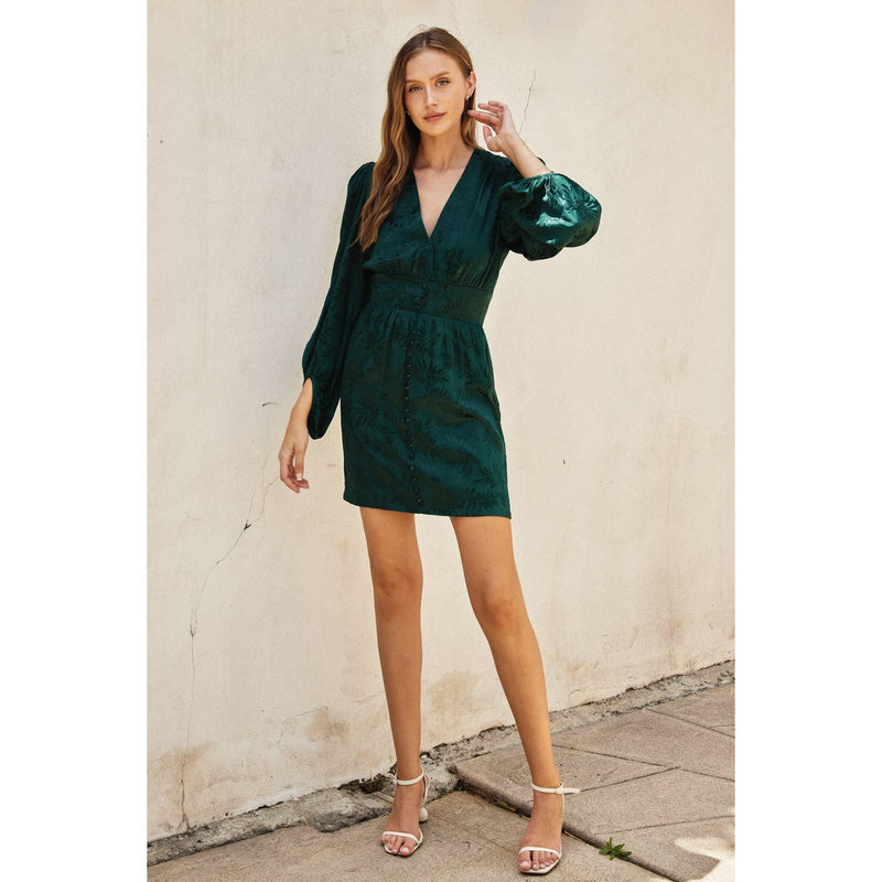 Emerald Green Jacquard V-Neck Mini Dress Emerald Green Jacquard V-Neck Mini Dress