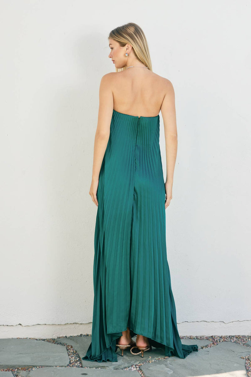 Emerald Green Moonglade Pleated Maxi Column Dress