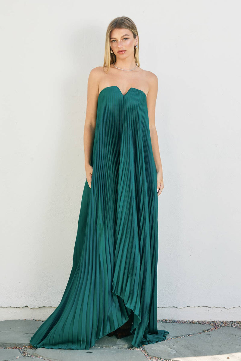 Emerald Green Moonglade Pleated Maxi Column Dress