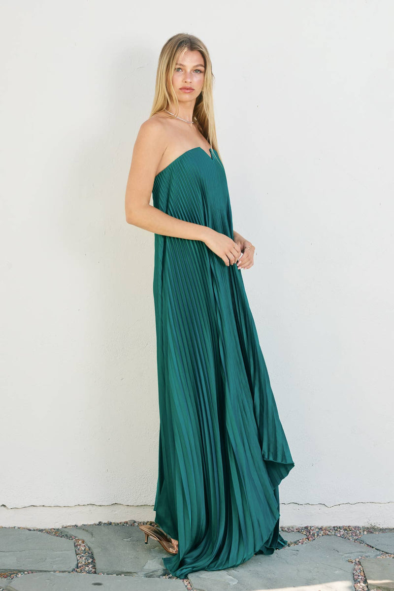 Emerald Green Moonglade Pleated Maxi Column Dress Emerald Green Moonglade Pleated Maxi Column Dress