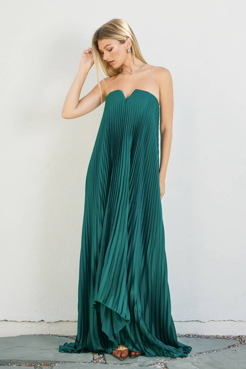 Emerald Green Moonglade Pleated Maxi Column Dress Emerald Green Moonglade Pleated Maxi Column Dress