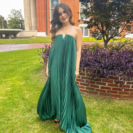green pleated maxi dress Emerald Green Moonglade Pleated Maxi Column Dress