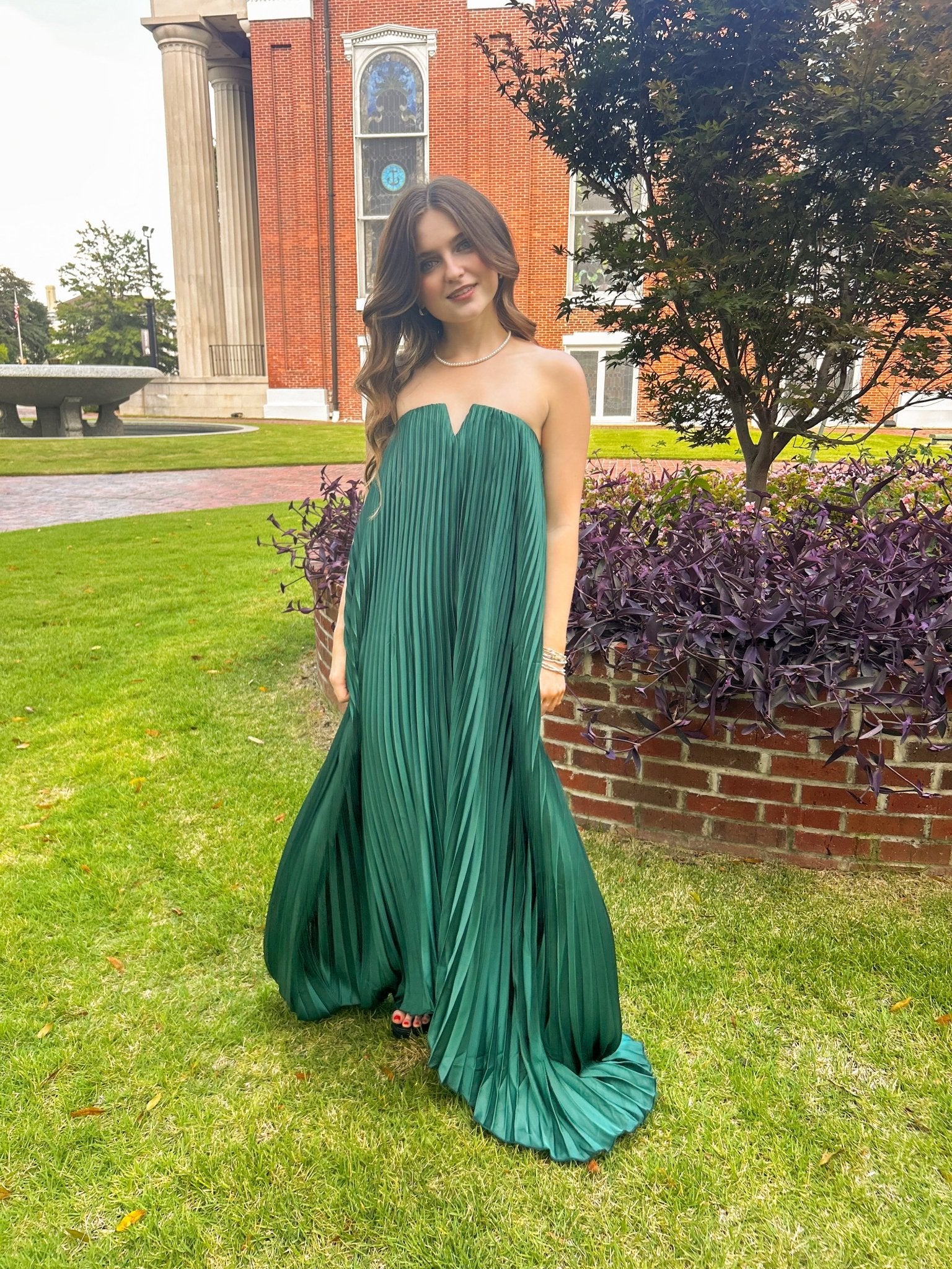 Emerald Green Moonglade Pleated Maxi Column Dress Emerald Green Moonglade Pleated Maxi Column Dress