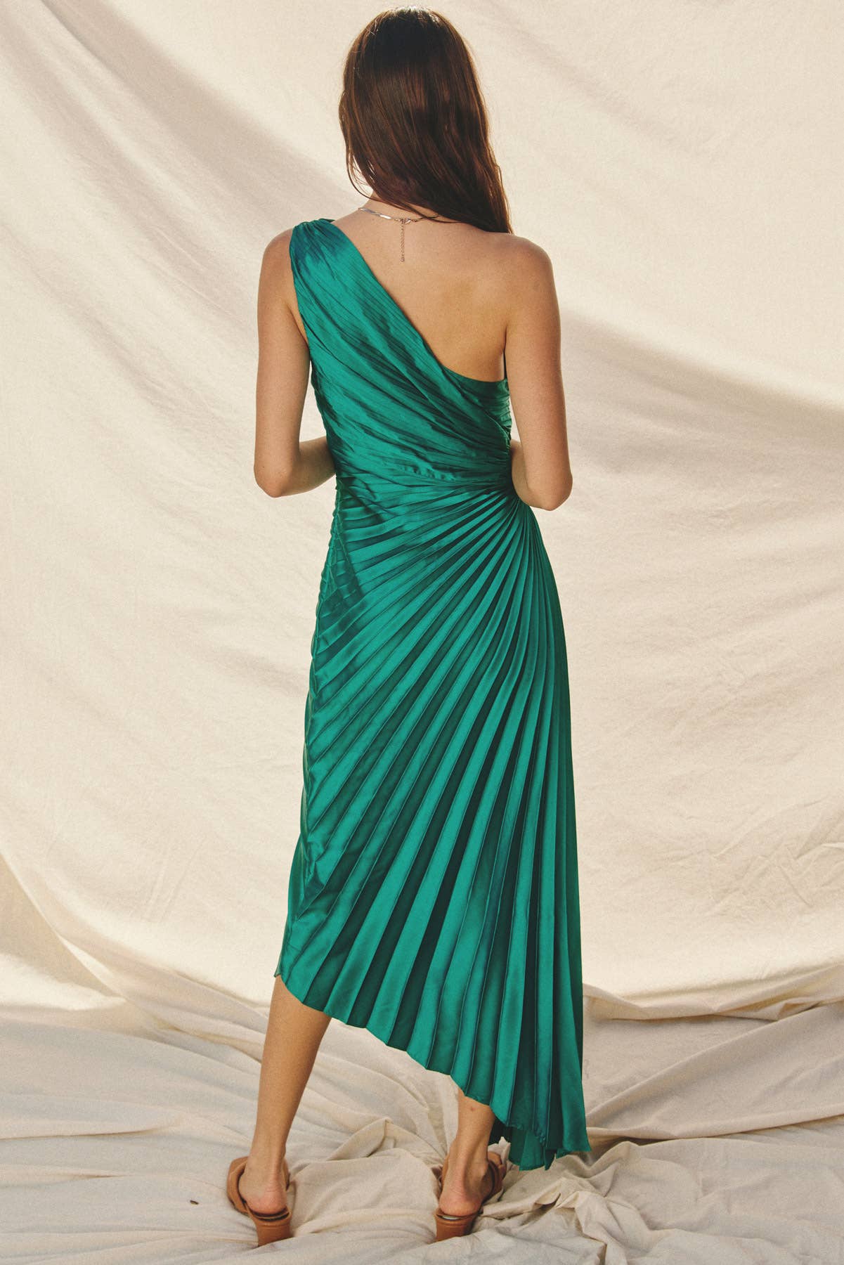 green asymmetrical dress Emerald Green Olympia Asymmetrical Pleated Maxi Dress Medium