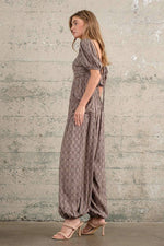 CHECKERED TAUPE JUMPSUITS WITH POCKETS-In the Beginning-Sissy Boutique