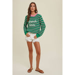 GREEN AND PINK STRIPED "BEACH BUM" LIGHTWEIGHT SWEATER-Wishlist Apparel-Sissy Boutique