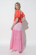Color Block Balloon Sleeve Maxi Tomato Red and Pink Sissy Boutique