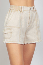 BEIGE WASHED COTTON TWILL WASHED DENIM CARGO SHORTS:-VERY J / LOVE RICHE-Sissy Boutique
