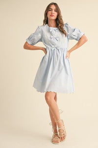 Fairy Blue Floral And Scallop Embroidered Dress with Side Pockets | &merci
