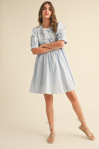 Fairy Blue Floral And Scallop Embroidered Dress with Side Pockets | &merci