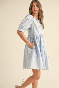 Fairy Blue Floral And Scallop Embroidered Dress with Side Pockets | &merci