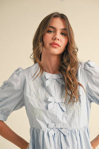 Fairy Blue Floral And Scallop Embroidered Dress with Side Pockets | &merci