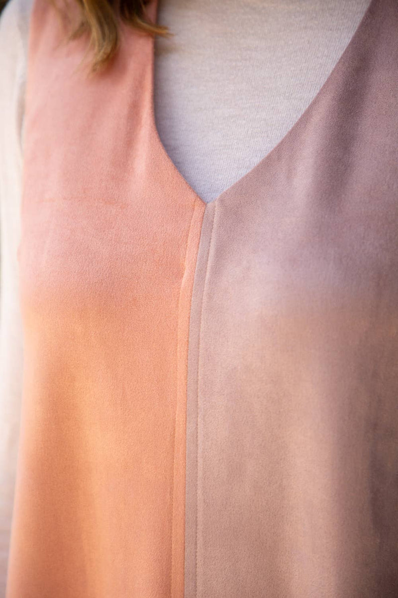 FALL COLOR BLOCK SUEDE SHIFT DRESS FALL COLOR BLOCK SUEDE SHIFT DRESS