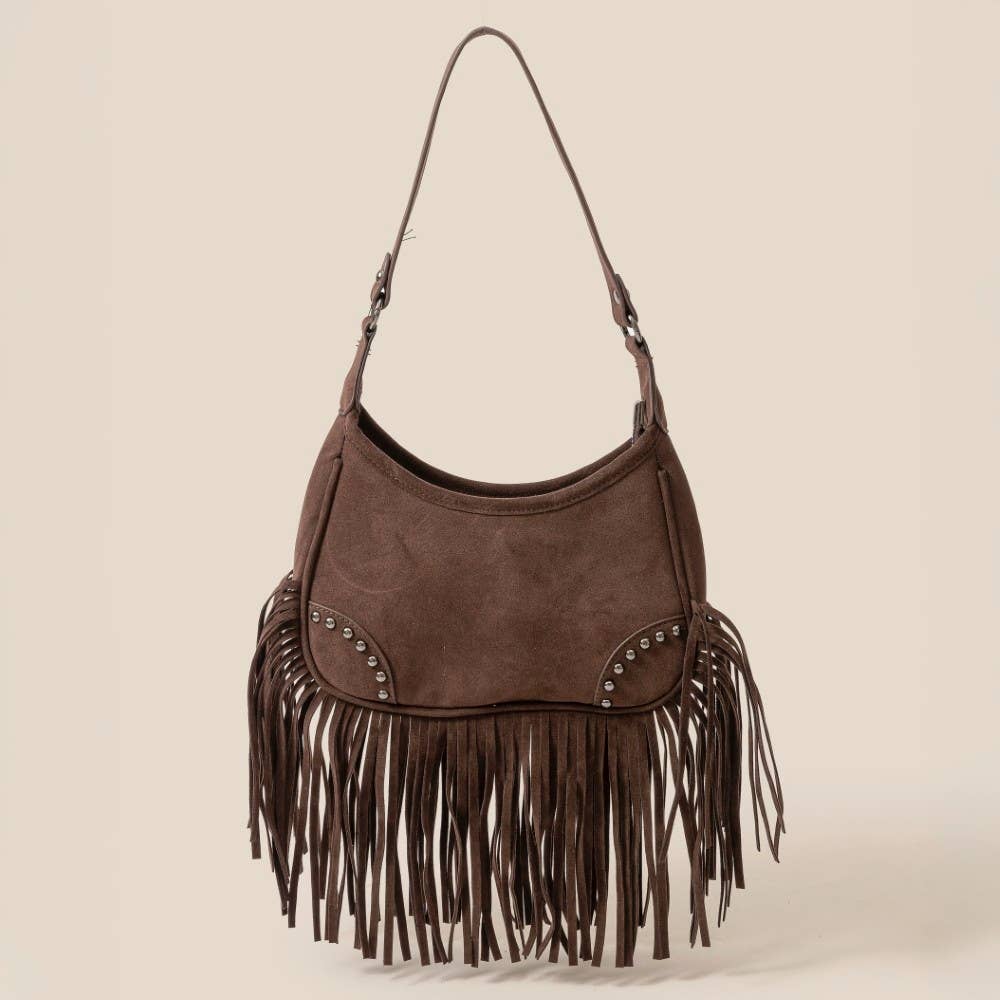 Faux Suede Fringe Belt Decor Shoulder Bag | Anarchy Street