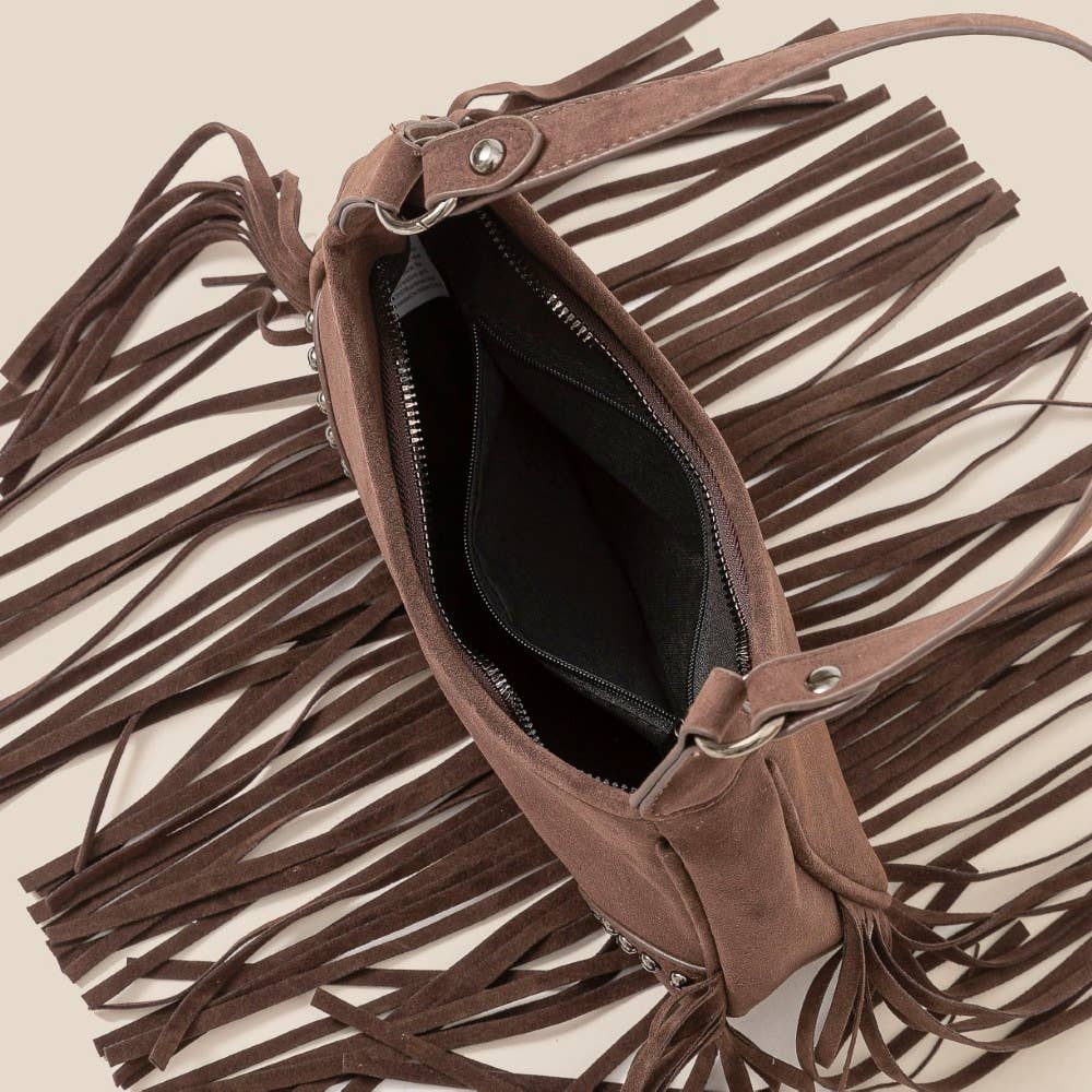 Faux Suede Fringe Belt Decor Shoulder Bag | Anarchy Street