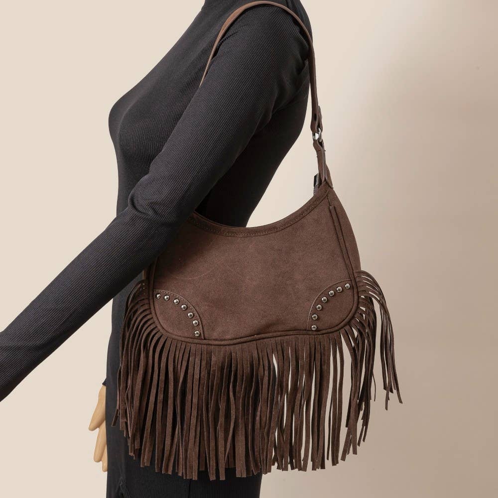 Faux Suede Fringe Belt Decor Shoulder Bag | Anarchy Street